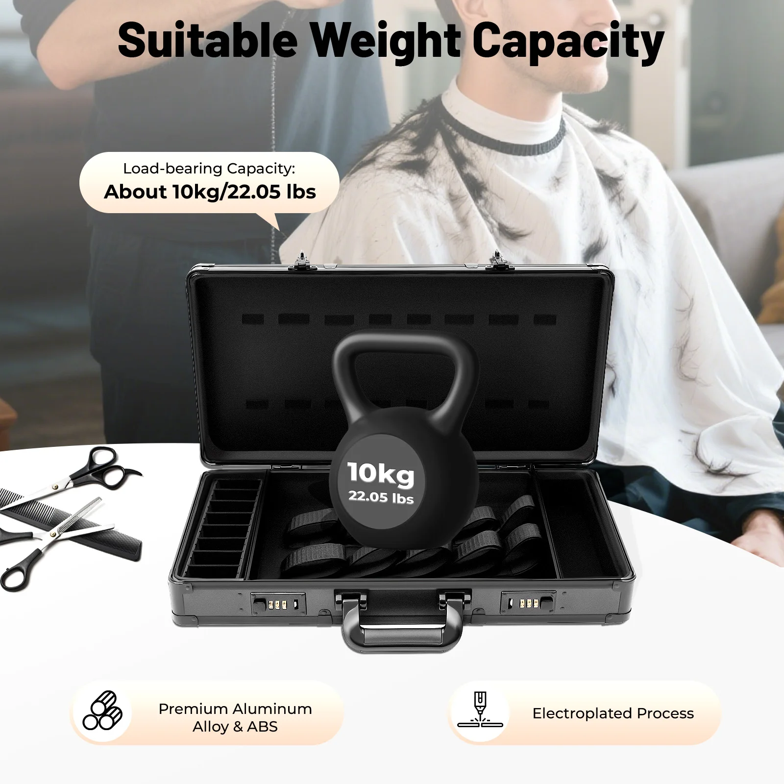 

Черный профессиональный парикмахерский чехол с регулируемым плечевым ремнем, двойными кодовыми замками, достаточное хранилище для машинок для стрижки/ножниц