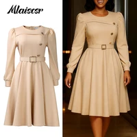 Mlaiscsr vestido medio africano para mujer elegante fiesta de noche elegante Oficina señora manga larga cuello redondo fajas ceñido al cuerpo Dashiki bata