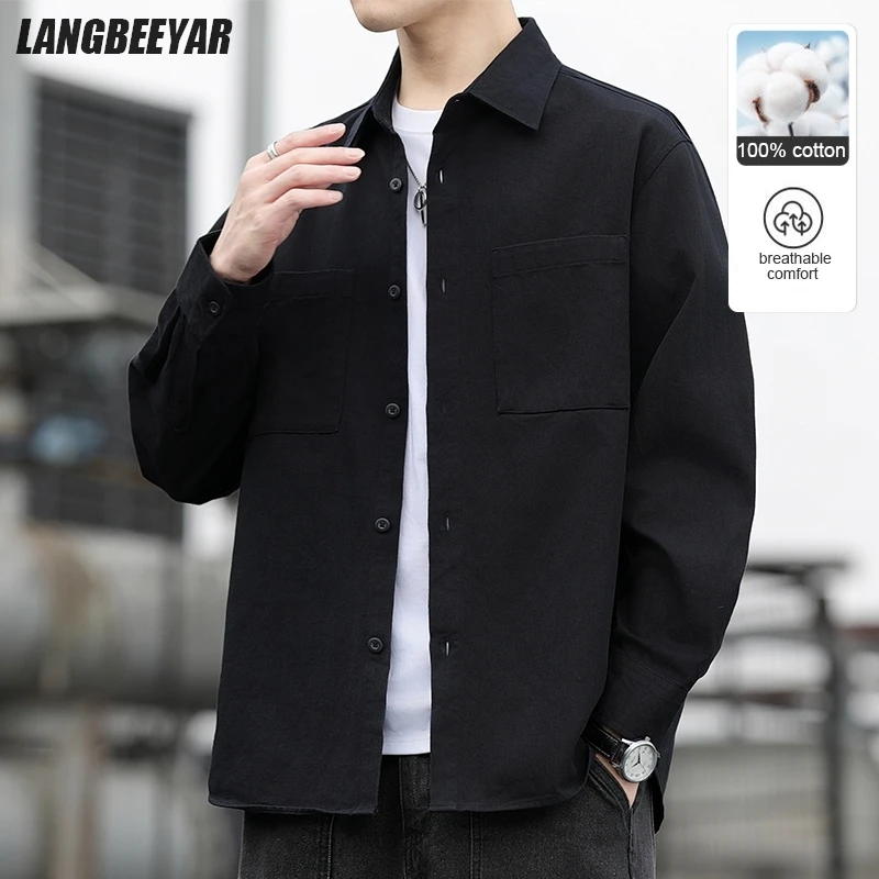 

Top Grade 100% Cotton Shacket Breathable New Spring Autumn Streetwear College Long Sleeve Shirt Fashion Loose Trending Casual