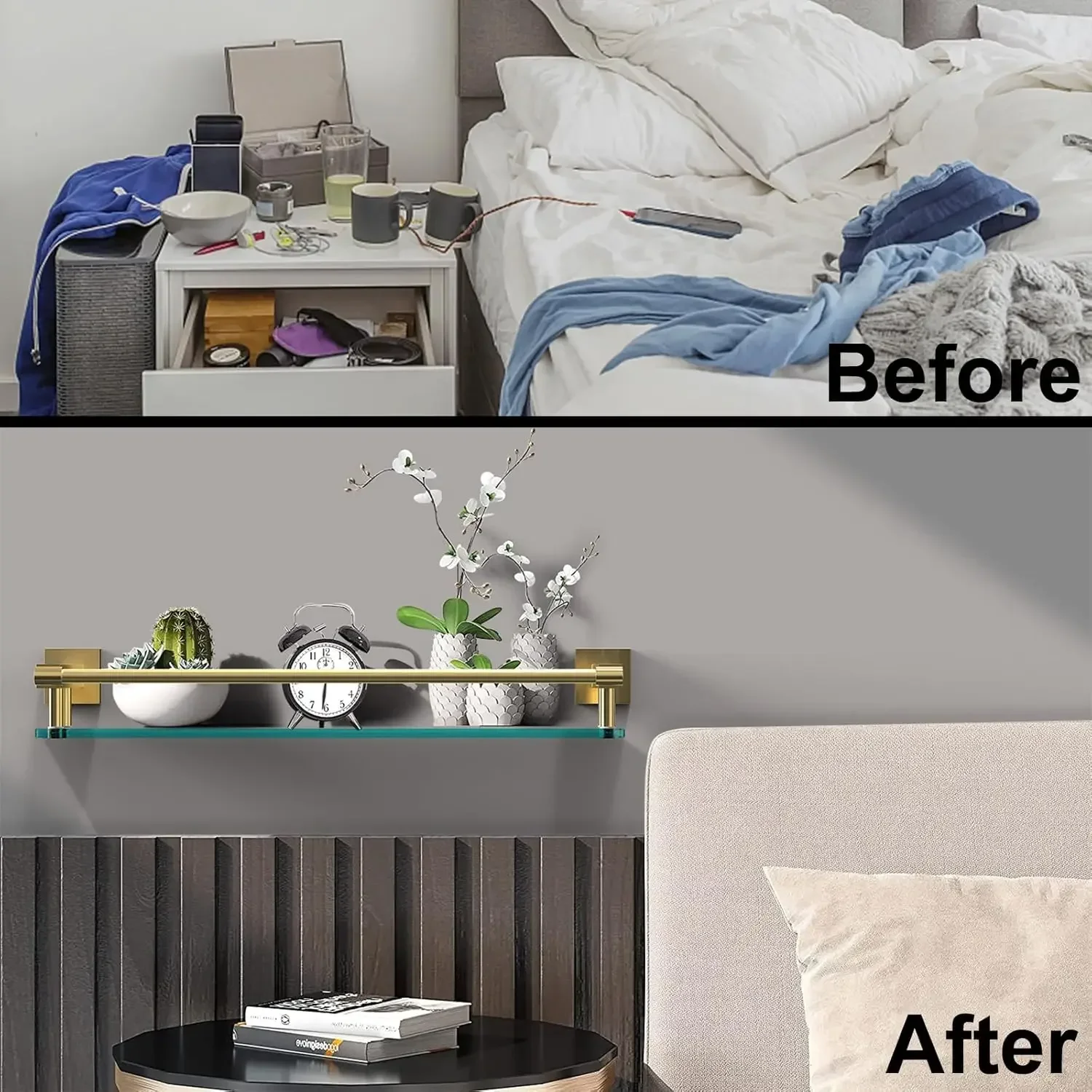 Mensola in vetro per bagno - Ringhiera in acciaio temperato e spazzolato da 20 pollici, galleggiante |   per proprietari di casa/currenti |   Lavello sopra