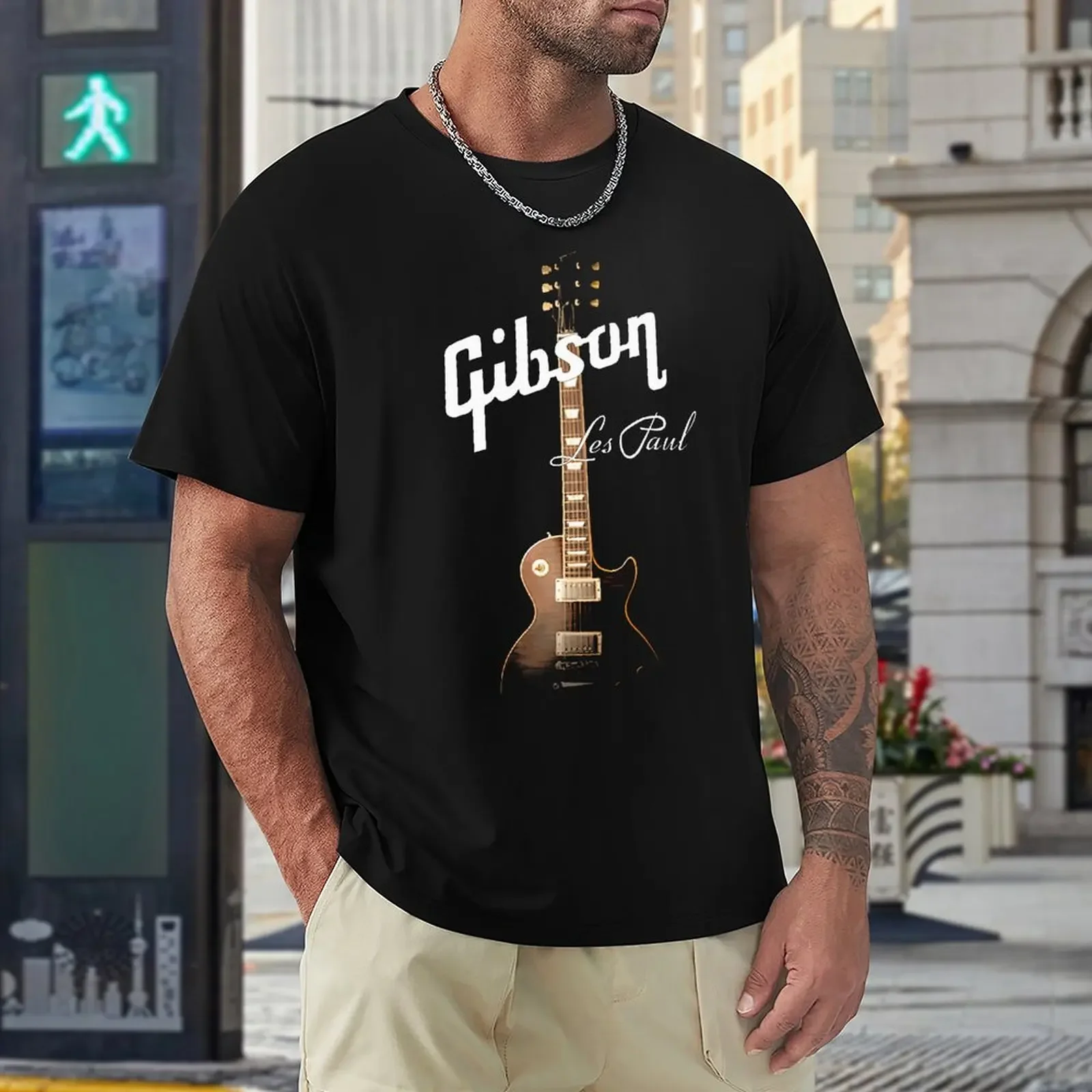 Cool Gibson Guitar T Shirts Graphic Tee Mens Gibson T-shirts Rock Grunge Music Lover Tshirts Hipster Tops Hip Hop Casual Tops