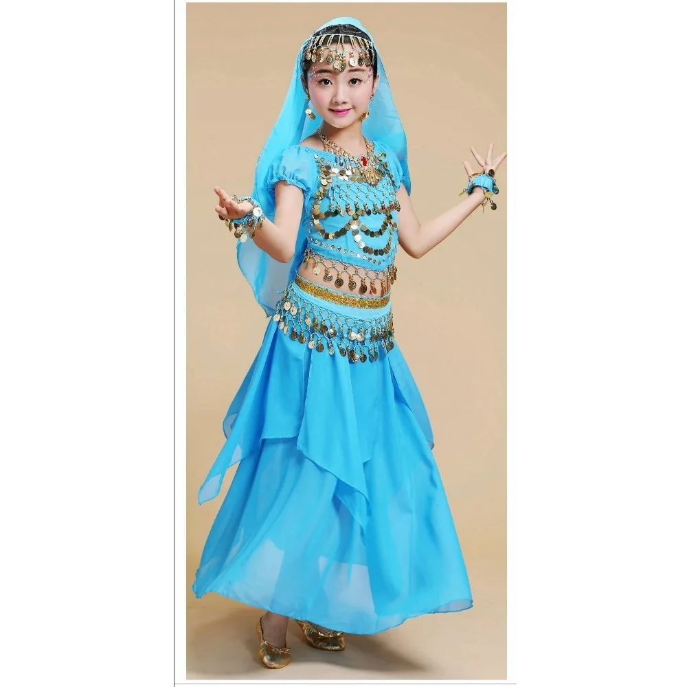 Set di danza popolare del ventre indiano per ragazze - Costume da spettacolo con gonna rotante ricamata