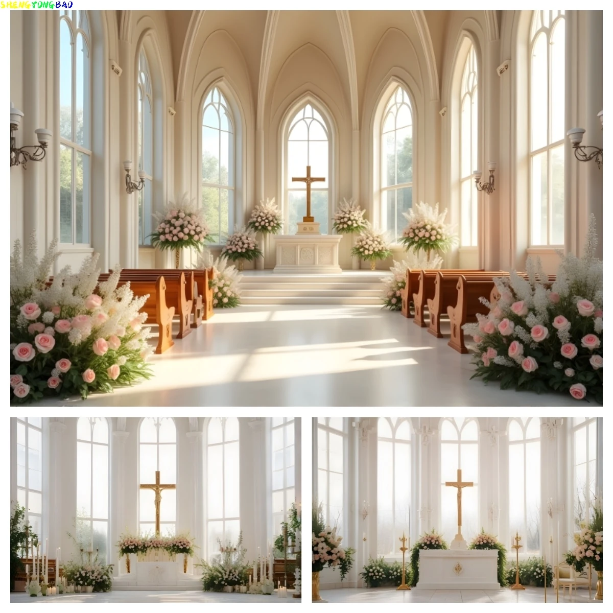 Wedding Church Jesus Cross Photography Background Easter White Palace Christian Pilgrimage Bride Shower Adults Birthday Backdrop