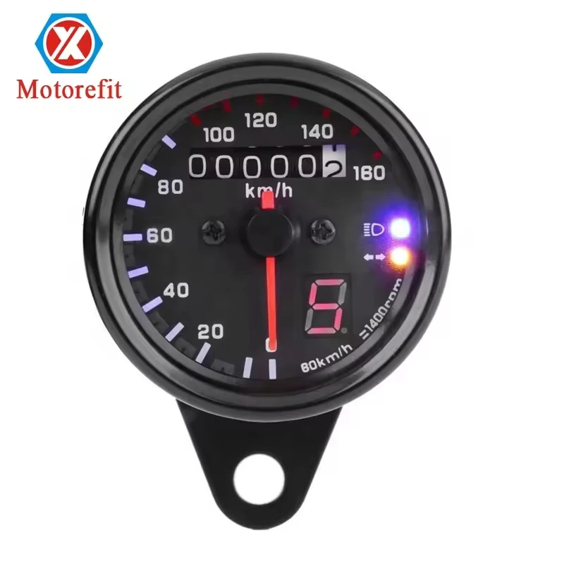 Universal Motorcycle Dual Odometer Speedometer Gauges Gear Digital Display with LED Indicator meter