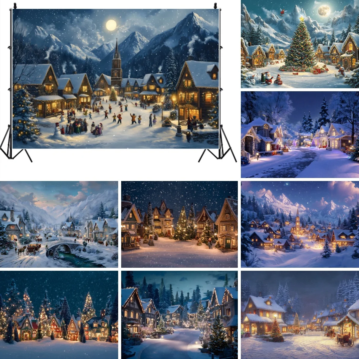 

Зимний Рождественский Ночной Декор Фон Снежная Деревня Рождественская Елка Дети Взрослые Семья Новогодний Декор Партии Фотография Фон