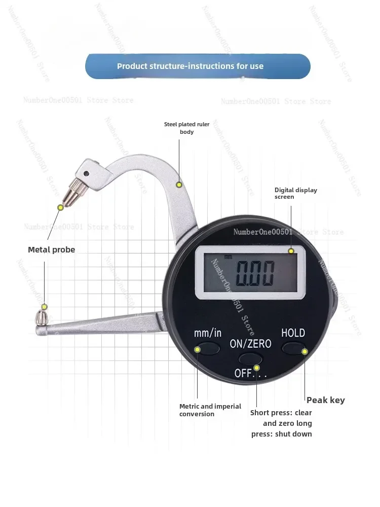 

Digital display external card gauge, thickness gauge portable wall thickness meter 0-25mm pipe thickness instrument