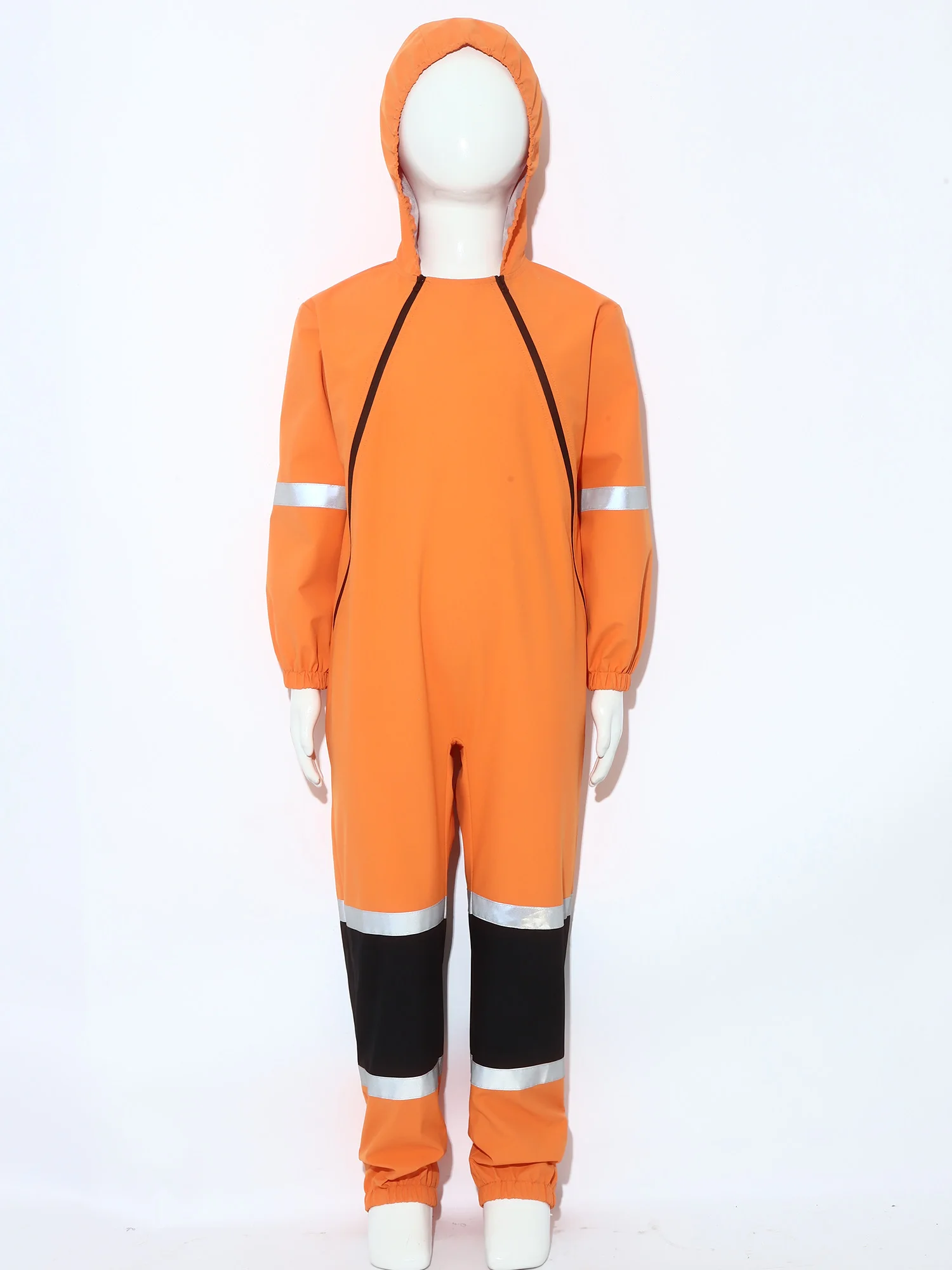 Children Long Sleeve Zippers Waterproof Hooded Jumpsuit Rain Suit Safety Highly Visible Coverall Raincoat Poncho for Rainy Day