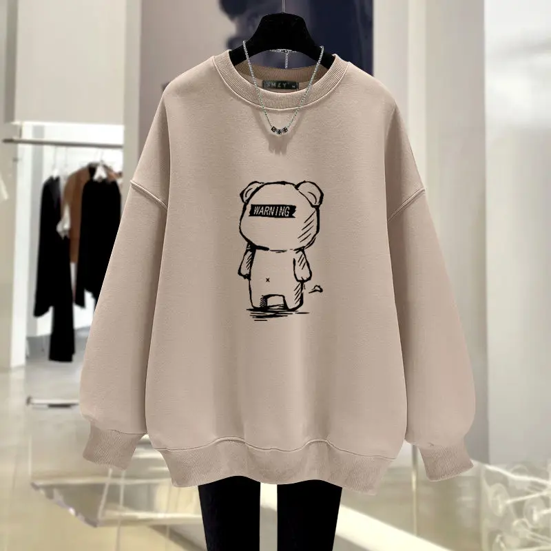 Women Spring and Autumn New O-Neck Pullover Fashion Printing Sweatshirts Casual Loose Versatile Long Sleeve Medium Length Tops