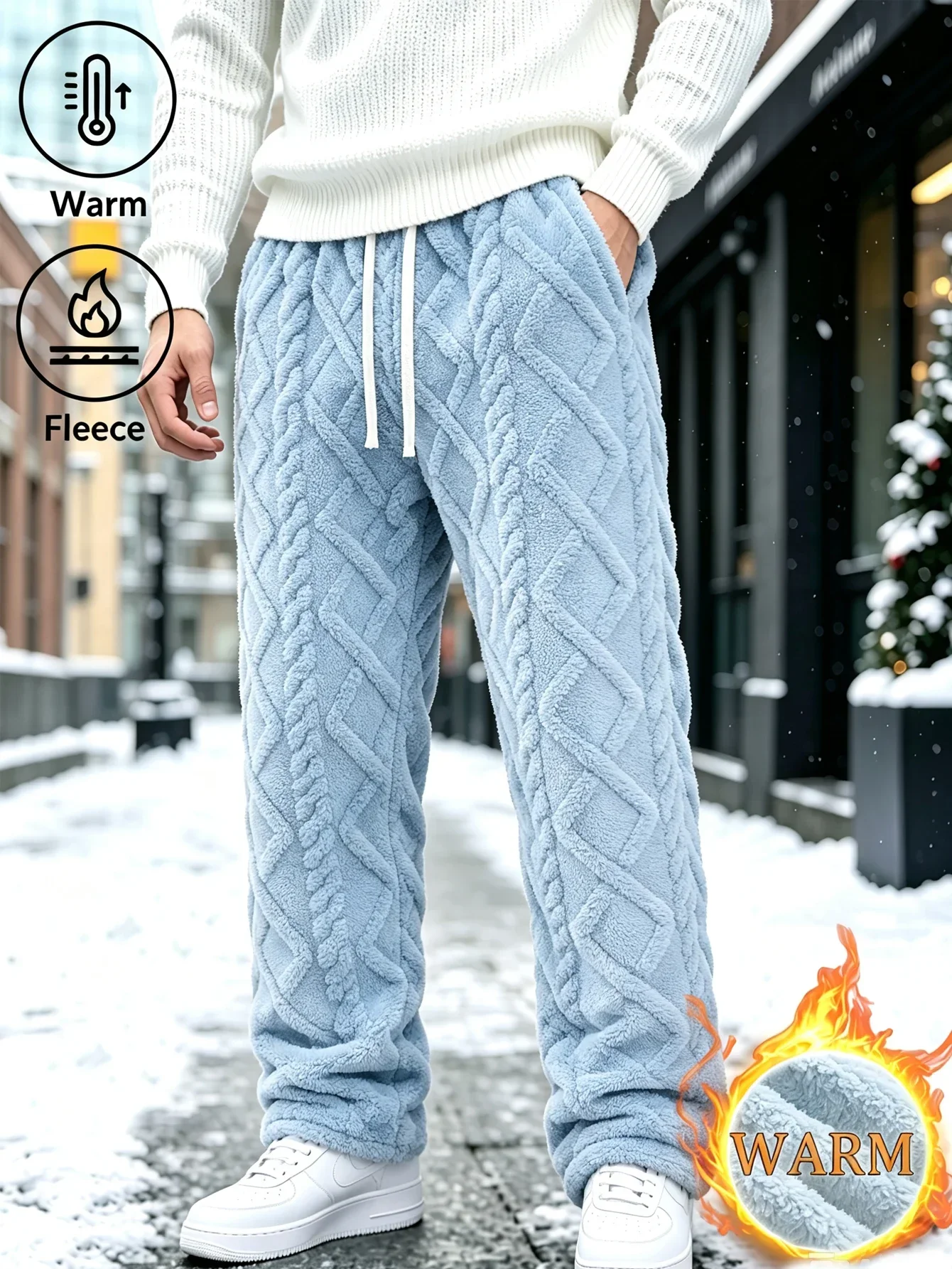Autumn Winter Trousers Men's Fleece-Lined Long Pants Thick Warm Soft Skin-Friendly Suitable for Home Leisure Outdoor Sweatpants