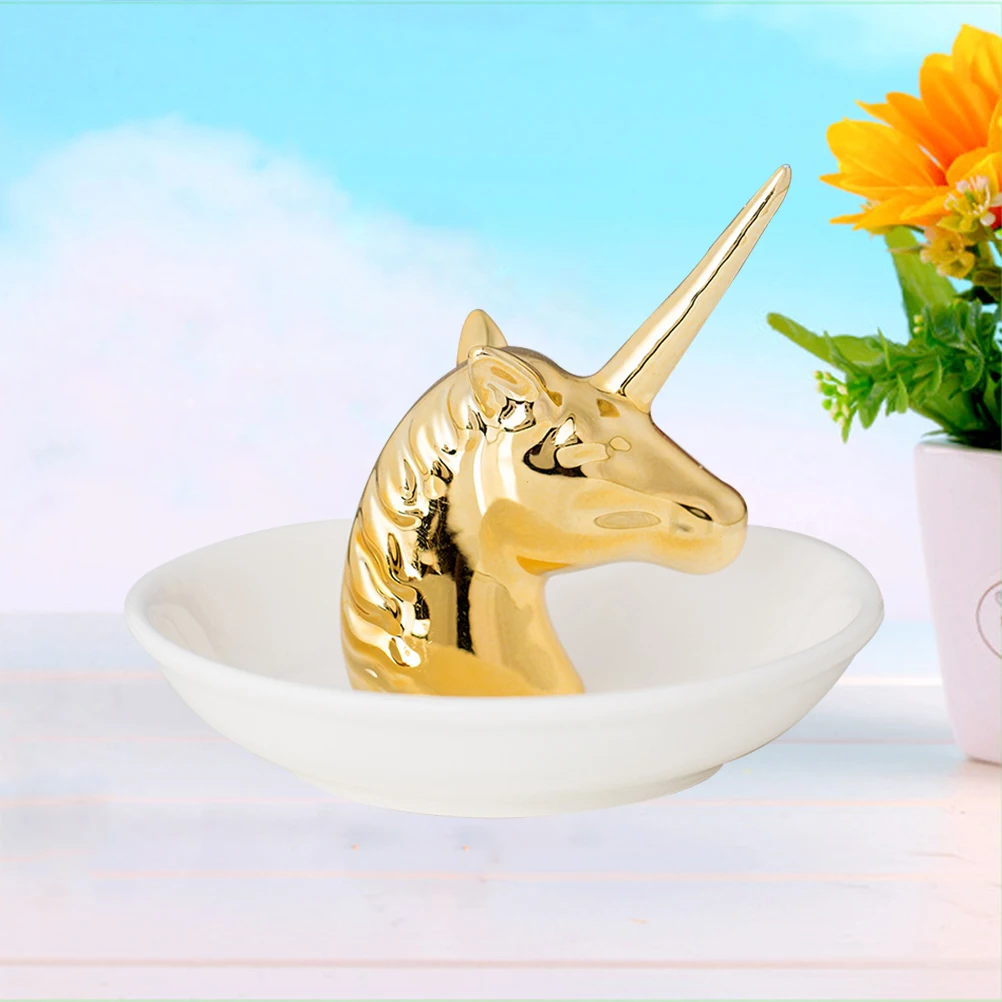 

1pc Unicorn Shaped Jewelry Display Storage Trays Stand Dish Holder Ceramic Crafts Trinket Ring Storage Dish