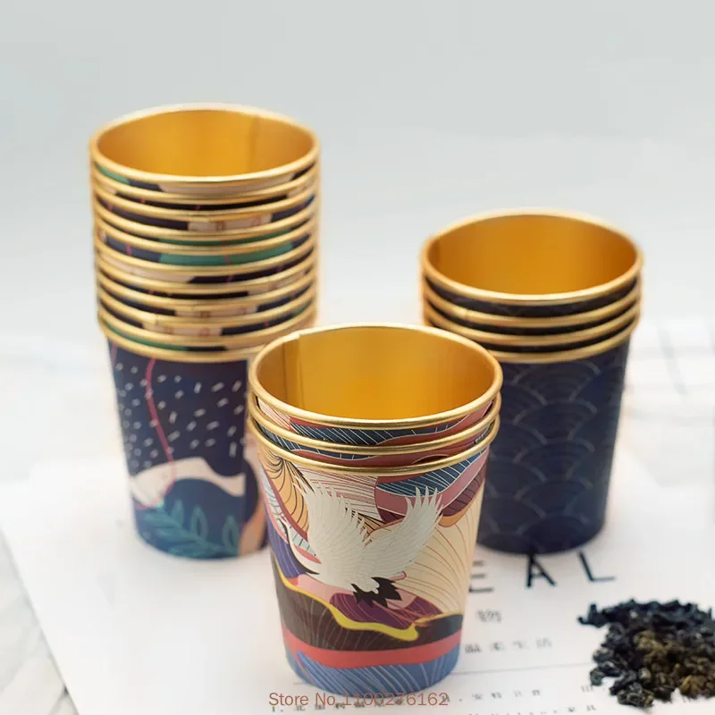 

50pcs/pack 7oz/210ml Gold Foil Paper Cup Household Commercial High-end Disposable Cup Water Cup Tea Cup Coffee Cup Customization