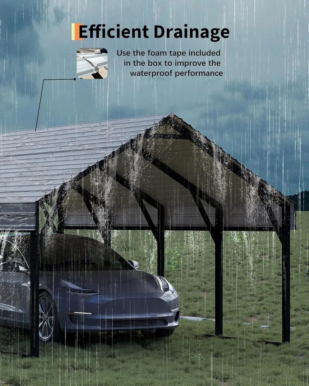 12x20 ft Metal Carport, Reinforced Frame and Steel Roof for All-Weather Use, Permanent Shelter for Bass Boats image 3