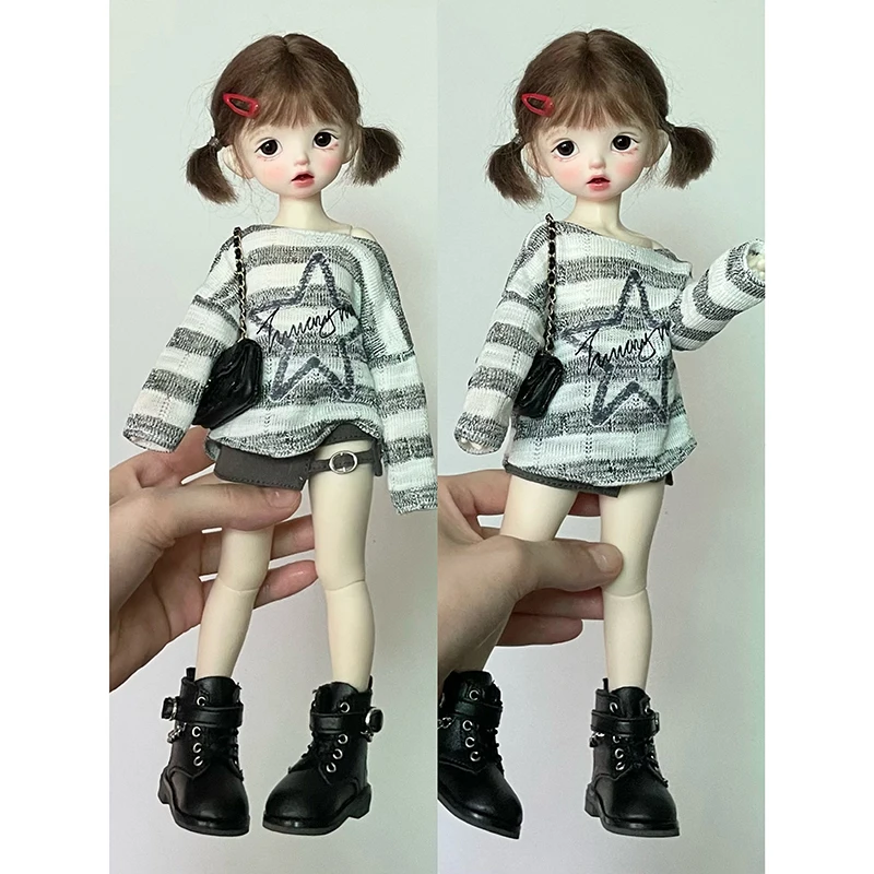 스트라이프 니트 스타 스웨터 상의 미니 스커트 캐주얼 세트, 30cm 인형 의류, 1/6 BJD 인형 의류, 신상