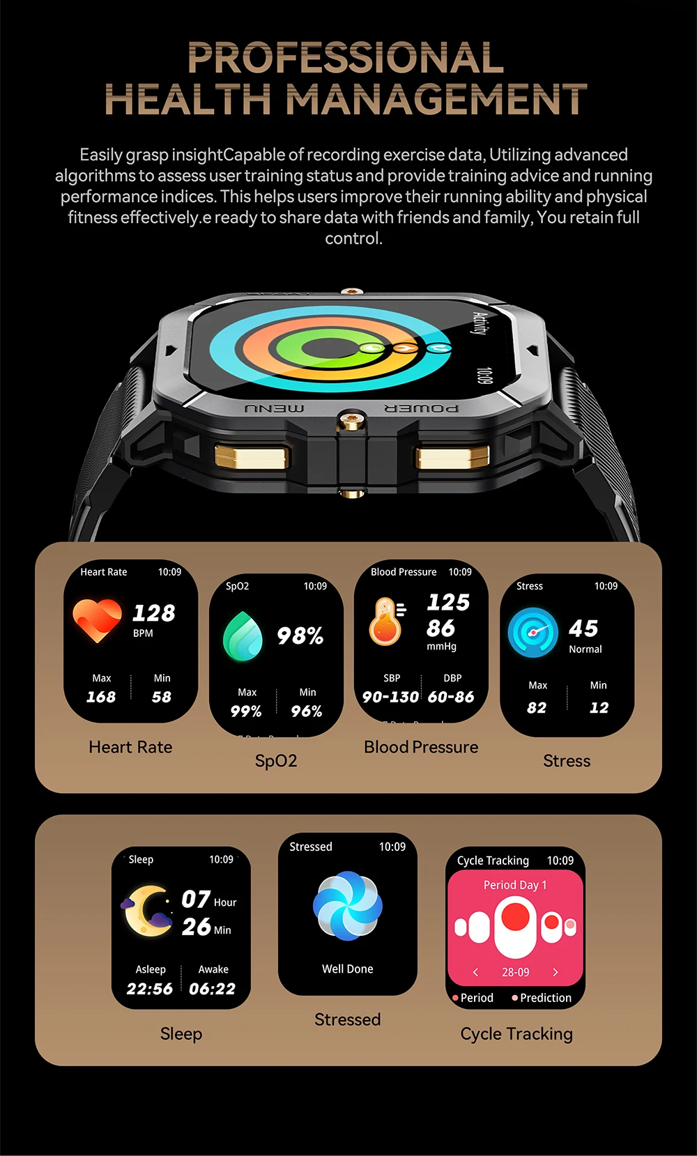 CUBOT C28 Wasserdichte Intelligente Uhr Männer 2,02 Zoll Fitness Tracker Sport Handgelenk Smartwatch Für Android IOS Bluetooth Anruf – Detail 12