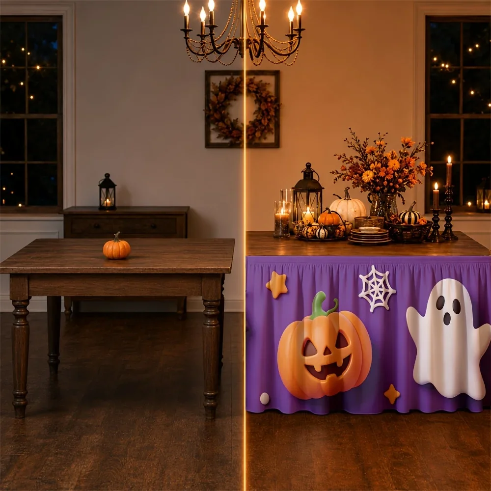 Tableskirt Halloween themed spooky pumpkins haunted