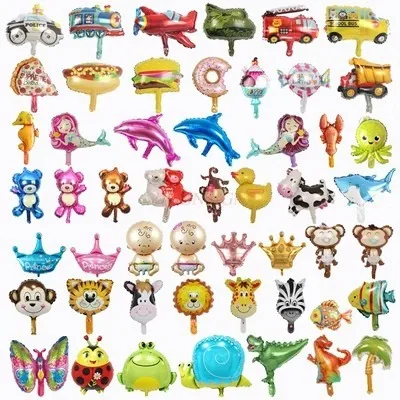 Baby's Birthday 100 Days Old Mini Cartoon Aluminum Film Balloon Car Dinosaur Crown Party Decoration and Decoration Supplies