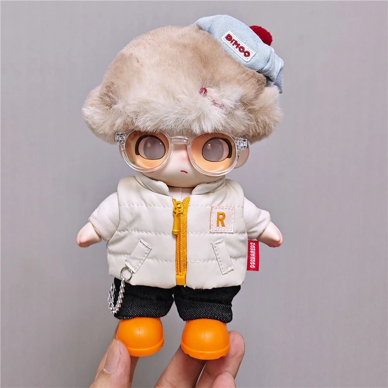 Per 15 17 cm Labubu Doll Tinta unita Inverno Giù Gilet con scarpe Jeans Abbigliamento Color Blocking T-shirt Outfit Abbigliamento Accessori