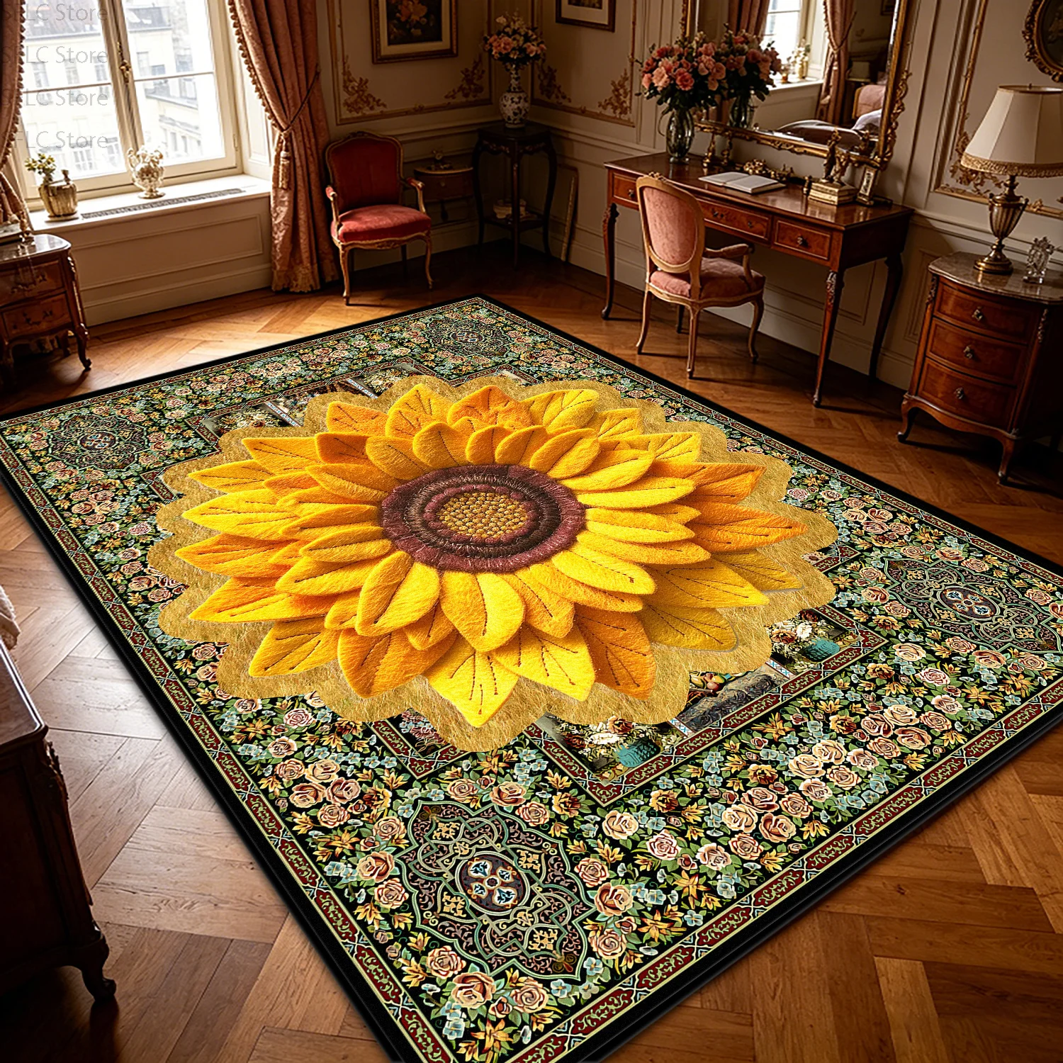 Rococo Light Luxury Flower Style Living Room Carpet Easy Clean Fluffy Large Area Floor Mats Decoration Bedroom Non-slip Soft Rug