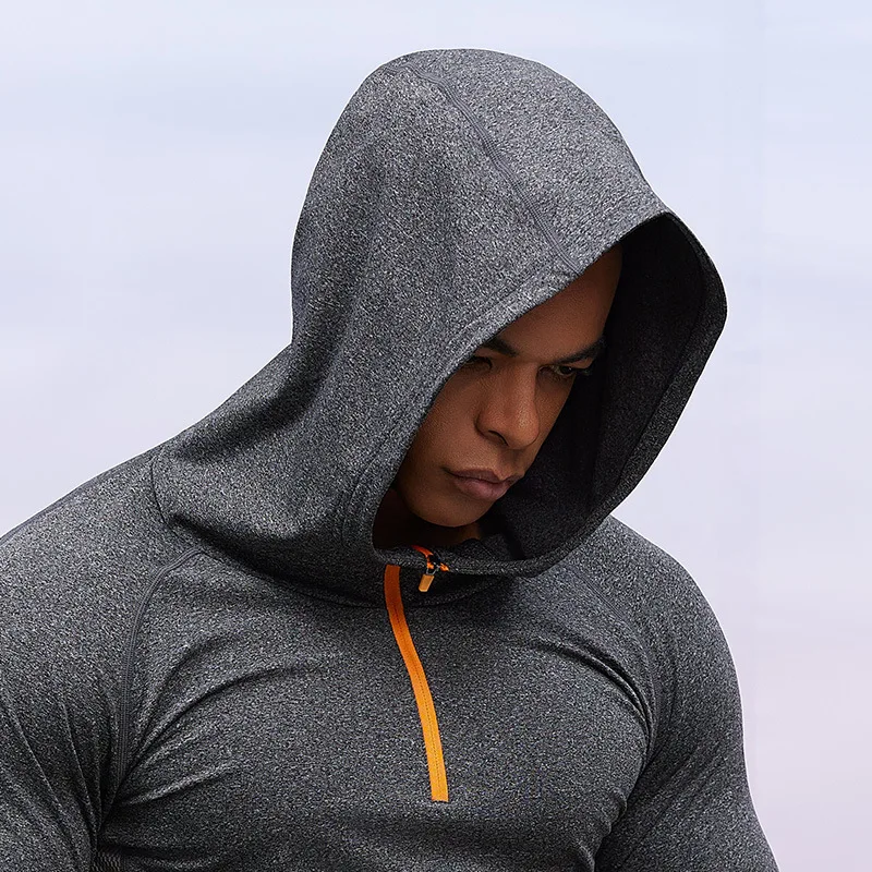 Fleece Sports Jacket Men's Autumn and Winter Hooded Semi-zipper Gym Clothes Outdoor Casual Sweater Windproof Sportswear