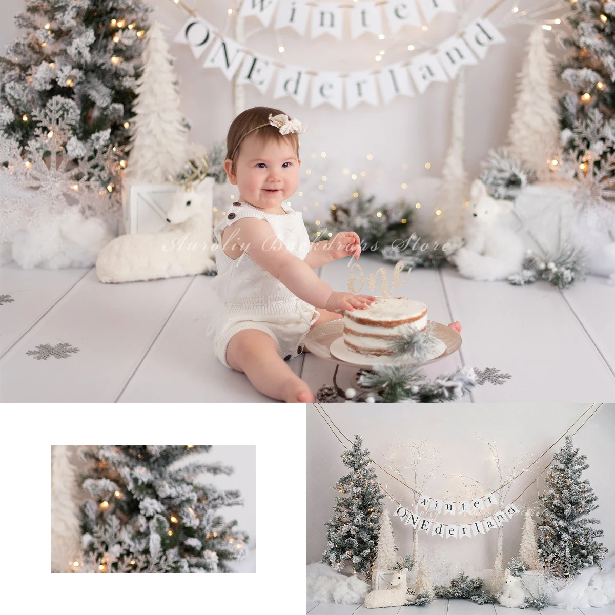 

Winter Holidays Backgrounds Kids Adult Photography Props Child Baby Decors Christmas Tree Snow Fox Photo Backdrops