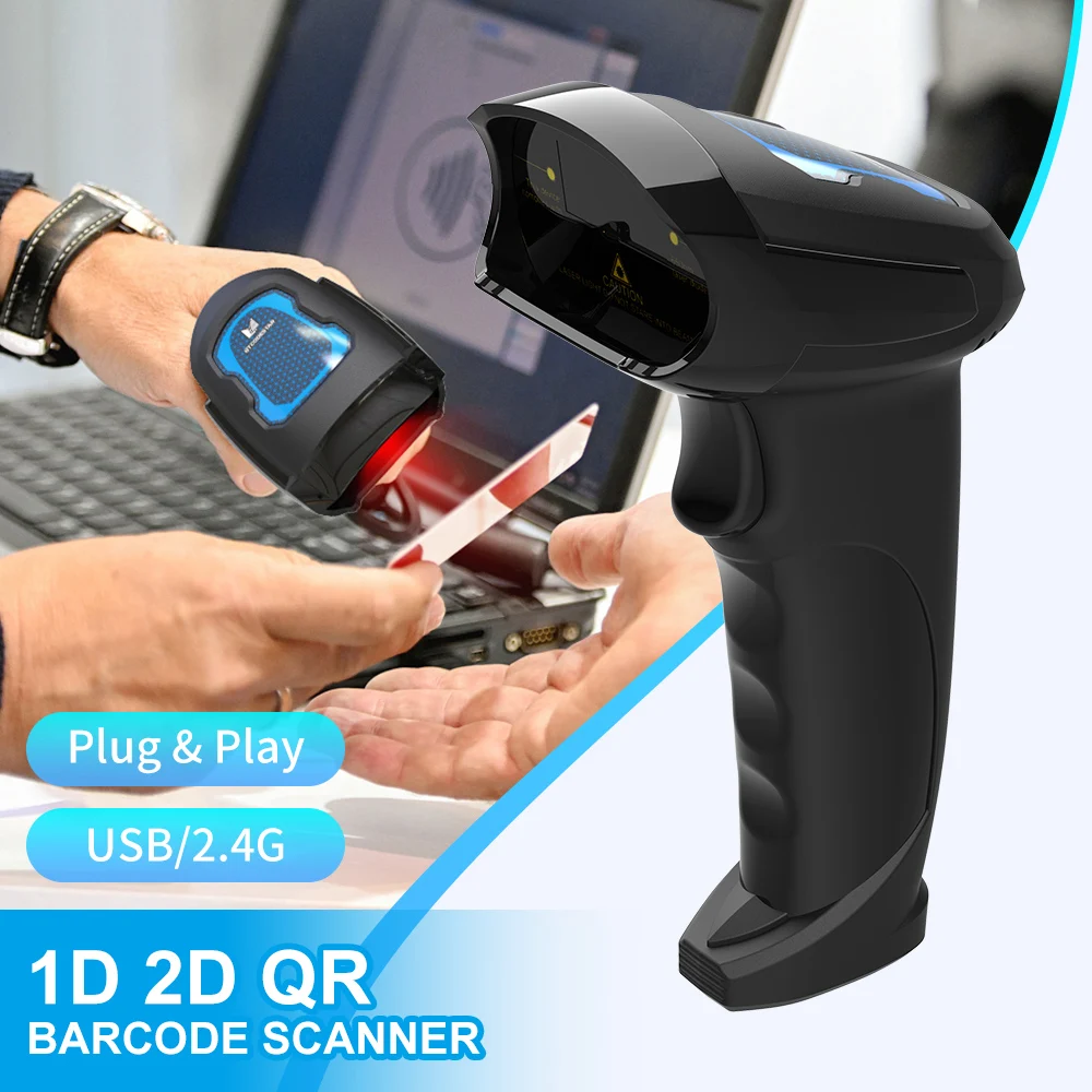 GTCODESTAR Handheld 2D USB Barcode Reader Laser Scanner Wireless 2.4G QR Code Scanning for Supermarket 1D Laser Scanner