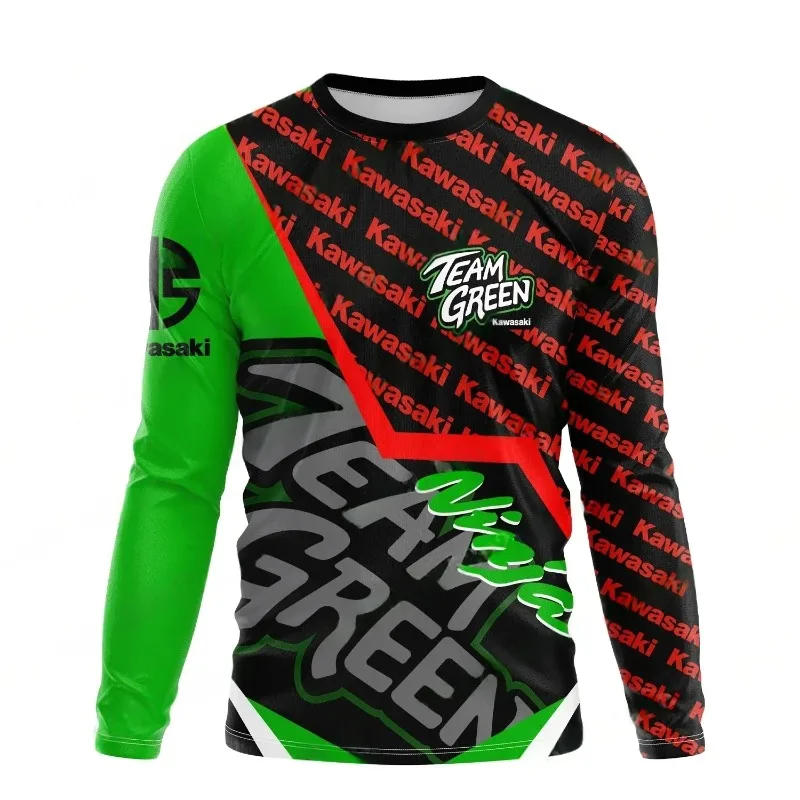 

2025 New 3D Printed Kawasaki Logo, Men's Clothing, Motorcycle Racing Sportswear, Mountain Bike, Off-road Bike Riding Clothing
