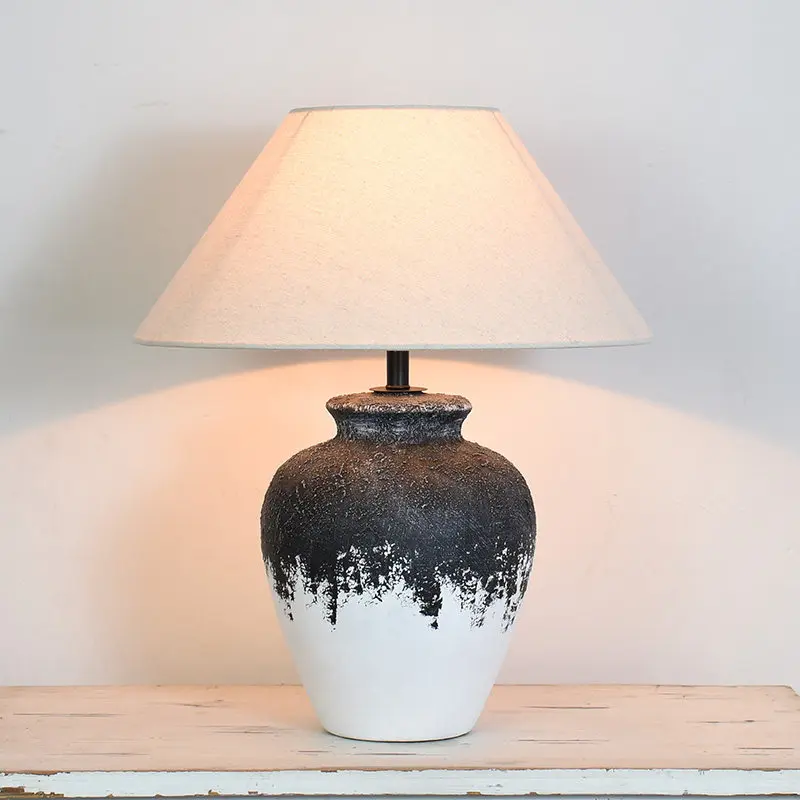 Thick Ceramic Jar Table Lamp Living Room Lamp Bedroom Bedside Villa Decoration Homestay Hotel Designer Lamp