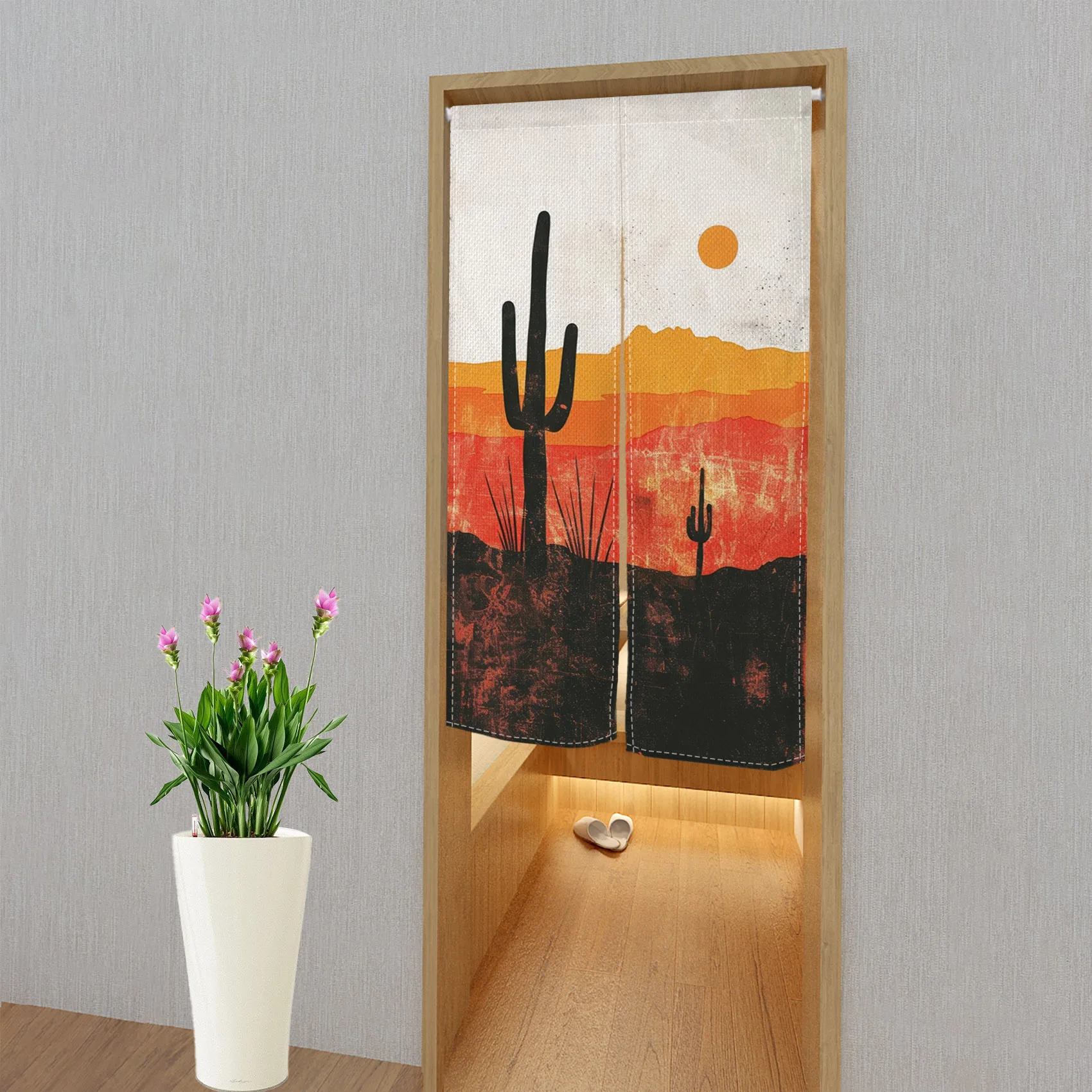 Desert Cactus Japanese Door Curtain Cafe Restaurant Kitchen Bedroom Bathhouse Suspended Privacy Partition Opaque Custom Curtain