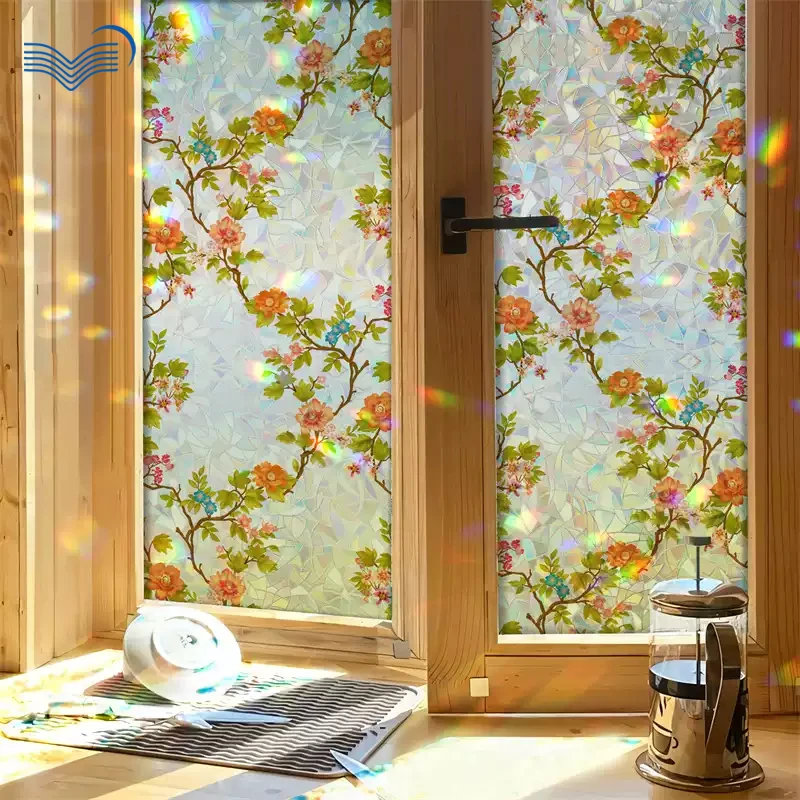 Laser Rainbow Mosaic Floral Static Cling Window Film PVC Glass Sticker For Glass Door&Window Anti-peep Decal Multi Sizes