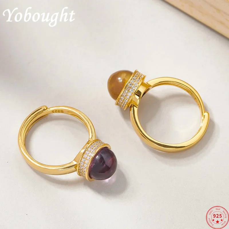 

S925 sterling silver charms rings for Women New Fashion round amethyst St yellow crystal micro zircon punk jewelry free shipping