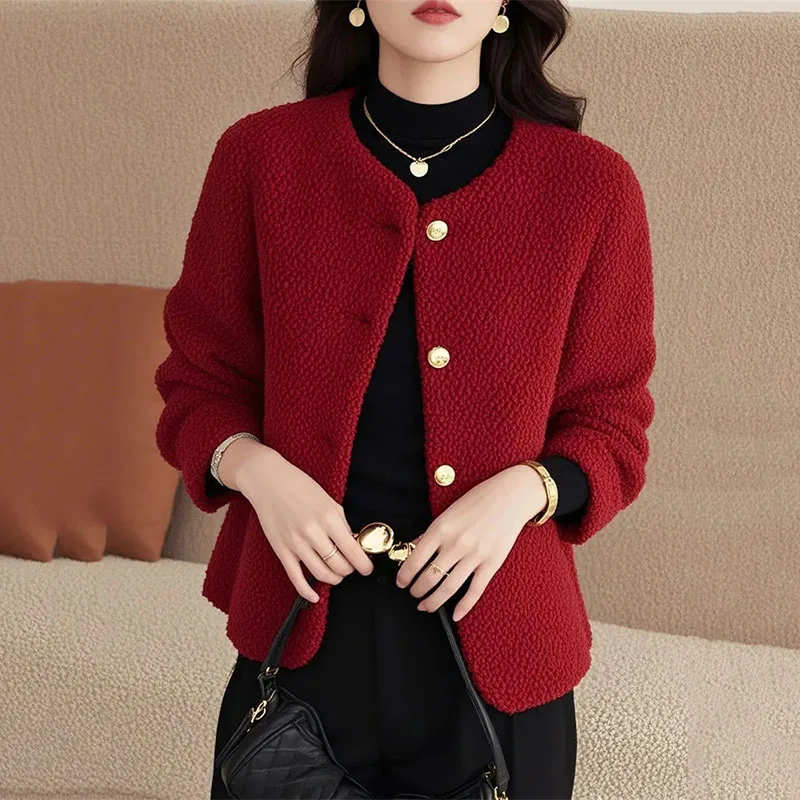 Beautiful Small Fragrant Style Ankela Red Jacket Women's Coat 2026 New Autumn Winter Versatile Jacket Top Female Outerwear