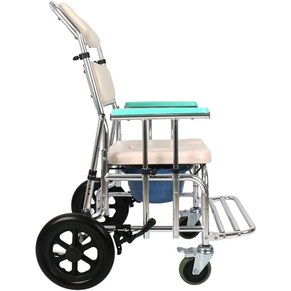 Shower Chair, Elderly and Disabled with Adjustable Back Angle and Headrest, 12 Inch Rear Wheels, Shower Commode Wheelchair