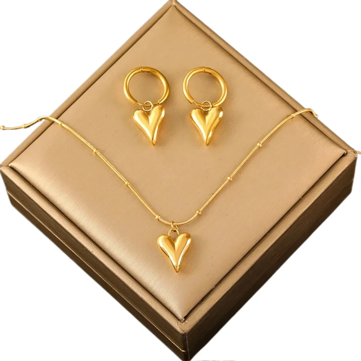 

Heart Shape Jewelry Set - Gold Metal Necklace & Matching Earrings for Women, Birthday Valentine Party Fashion Gift