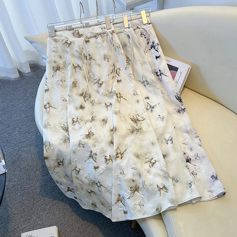 

Elegant High Waist Tassel Trimmed Floral Embroidery Half Skirt Women's Revamped Chinese Style Midi Skirt Summer Fashion