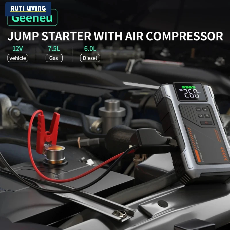 Portable Car Jump Starter With Air Compressor, 3000A Peak(7.5L Gas, 6.5L Diesel) , Jump Starter Battery PackWith150 PSl Tire Inf