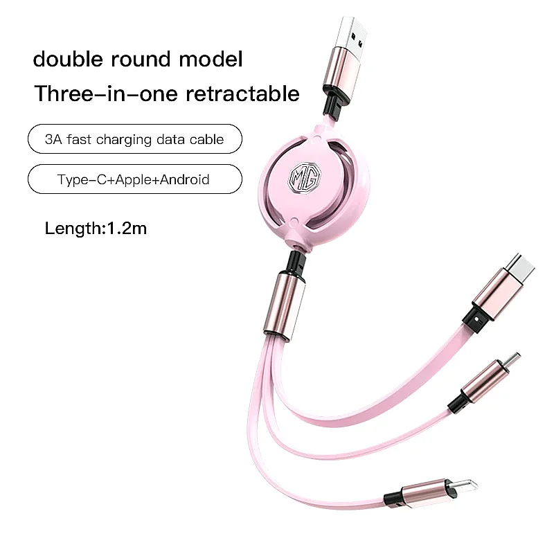 For MG ZS EV HS GT One 3 In 1 Telescopic Retractable USB Charging Cable, Multi Interface Phone Charger Cord Car Interior Parts