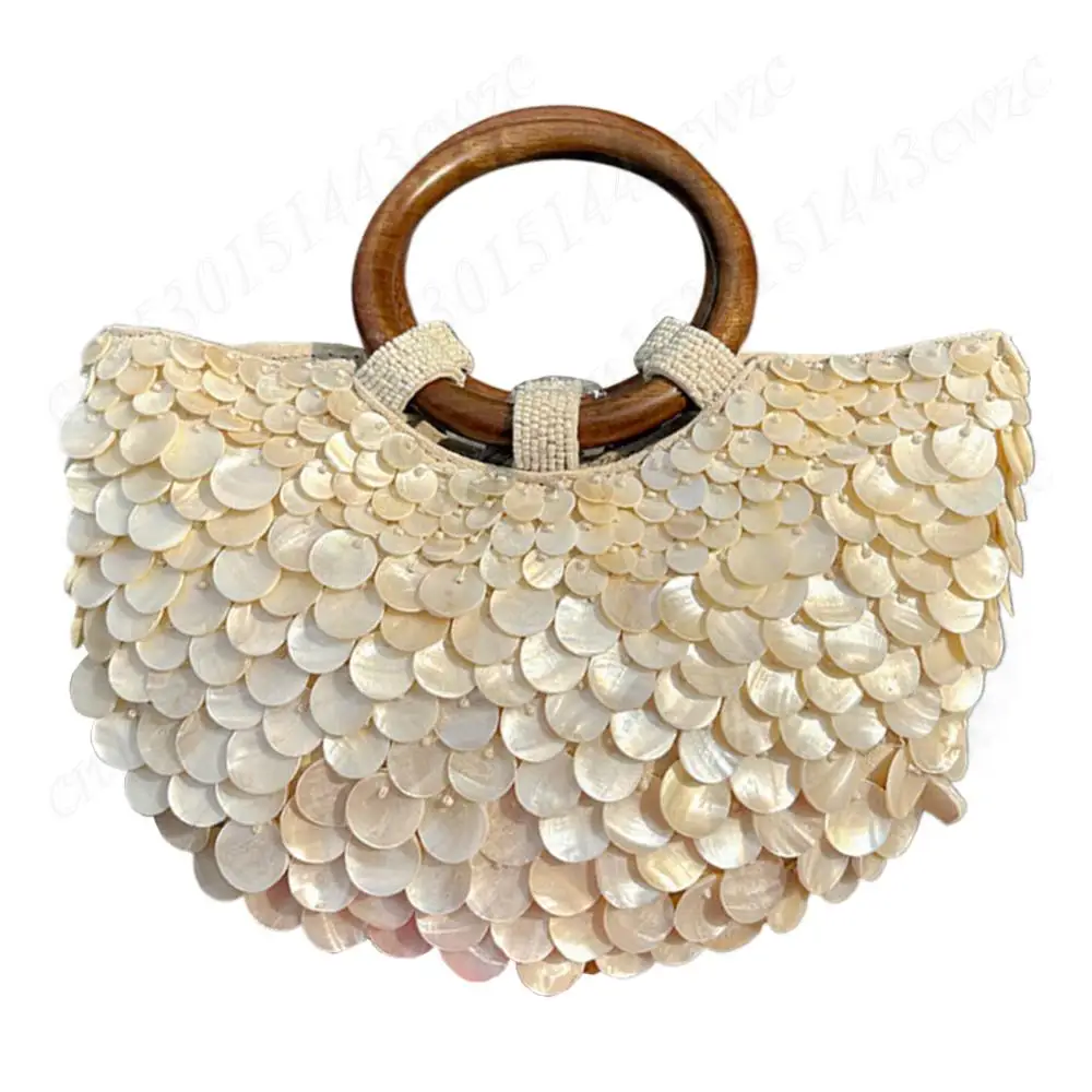 

Shell Beaded Clutch Purse Handmade Top Handle Bag Luxury Designer Beach Bag Evening Handbag for Women Summer Vacation