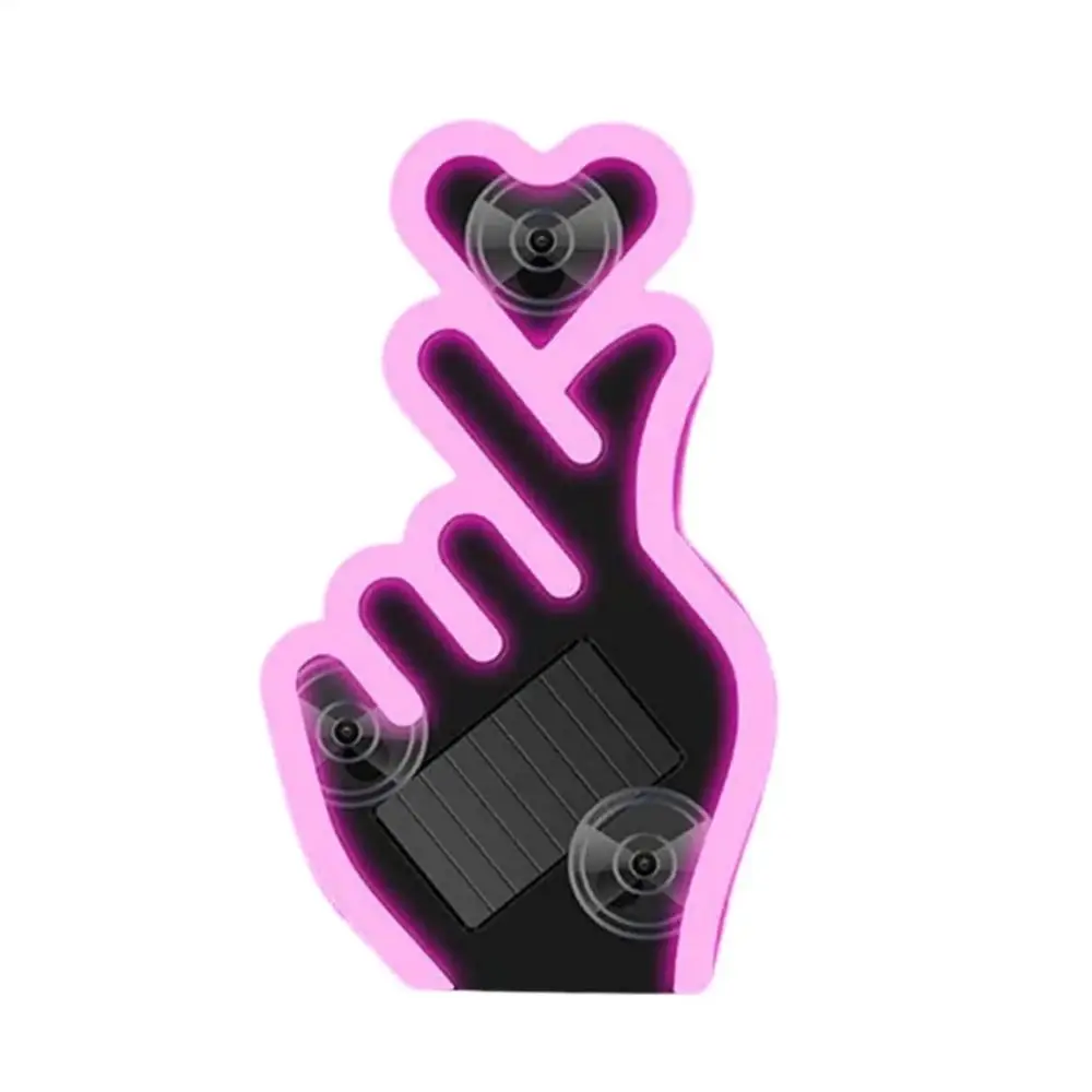 Solar-Powered Love Car Window Light Heart-Shaped Light/Vibration Sensing LED Triangle Car Lamp Suction Cup USB Charging