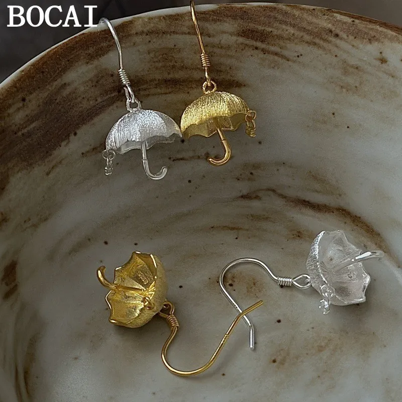 

BOCAI NEW S925 Silver Fashionable Luxury Fashionable Umbrella Earrings Women's Gift
