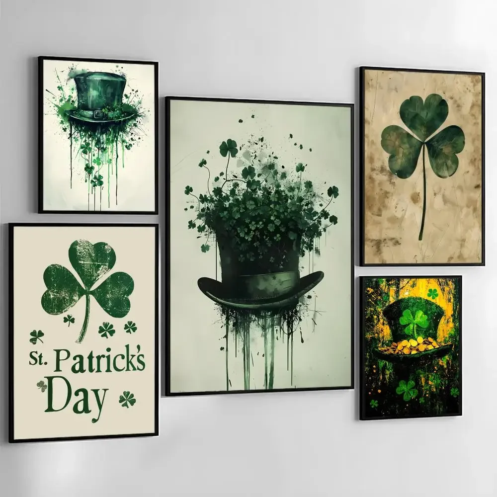 Hat St Patricks Day Clover Poster Holiday Gifts Decoration Designed For Home Restaurant Office Space Wall Art