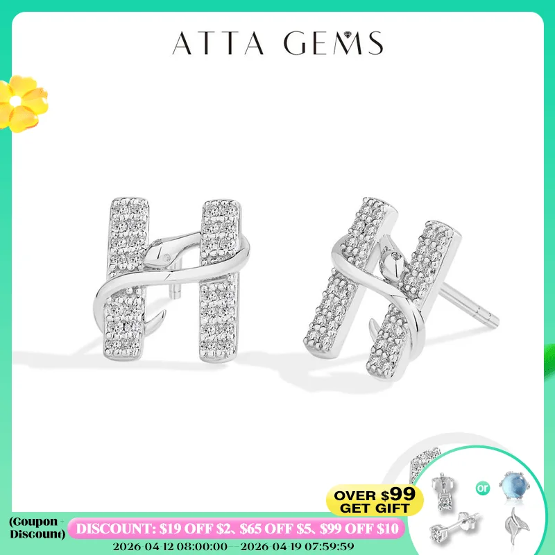 

ATTAGEMS Exquisite Snake Moissanite Stud Earring 925 Sterling Silver H-letter Earring For WomenMan Party Jewelry With Mysterious