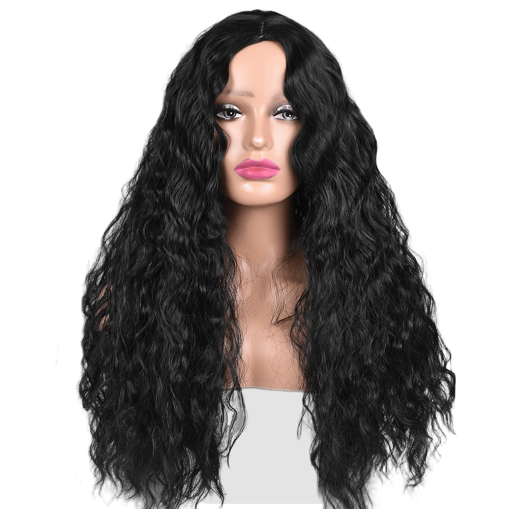 Deep Wave Synthetic Wig for Black Women Wear Deep Curly Soft Wig Natural Black Color Replacement Wigs for Daily Party Use 26 " image 6