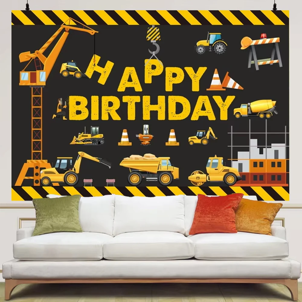 فريق البناء حفارة سيارة موضوع خلفيات للتصوير الفوتوغرافي شرائط كبيرة شاحنة قلابة مركبة عيد ميلاد استوديو الصور خلفية CH-01 #1