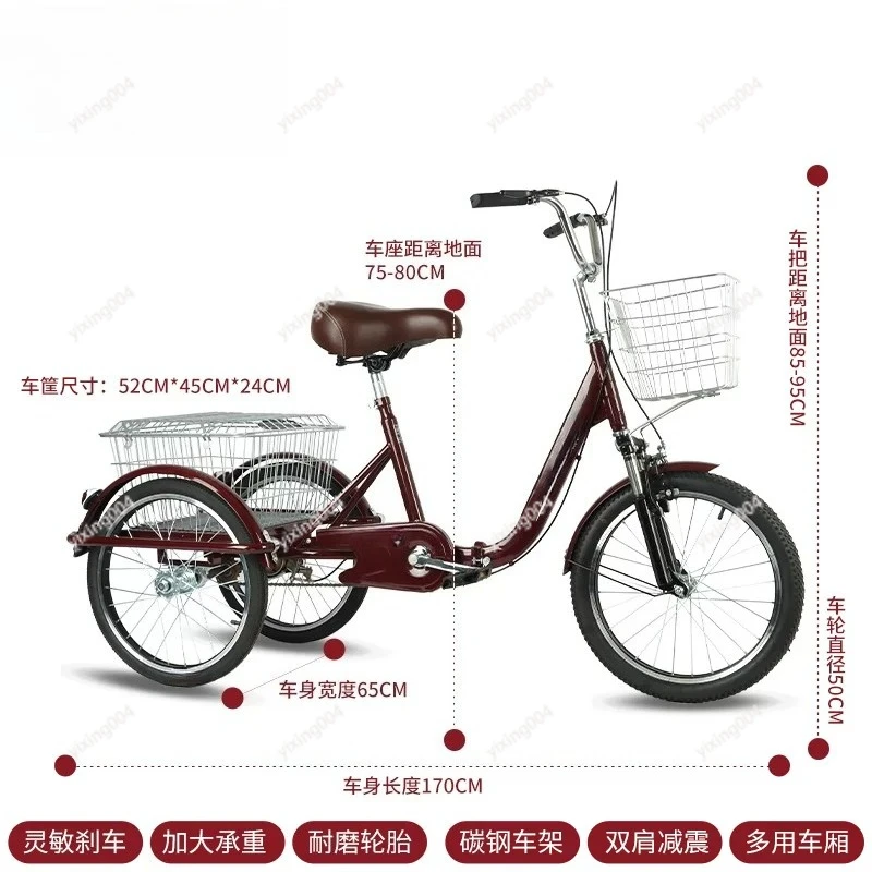 Elderly Adult Folding Tricycle Portable Pedal Bicycle with Storage Basket for Shopping Travel