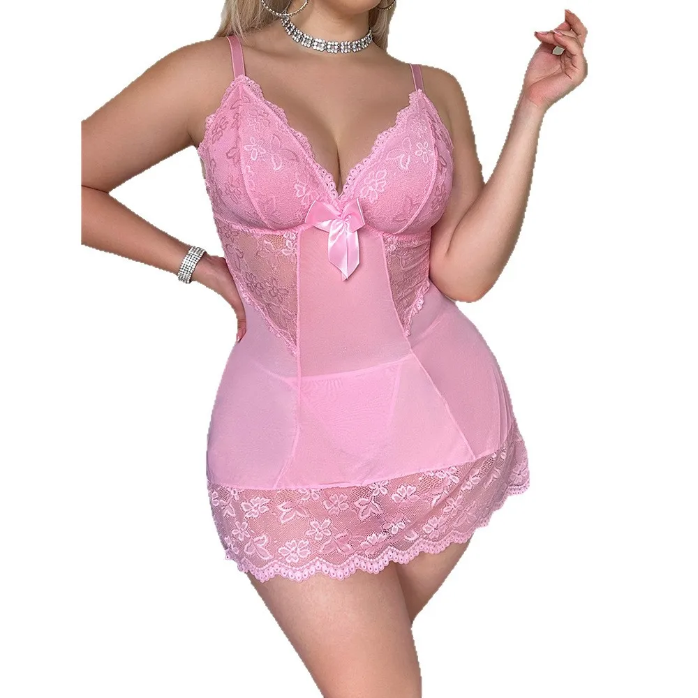 

Sexy lace and sheer pajama set - Women's sexy bra style close fitting home outfit with transparent design romantic couple outfit