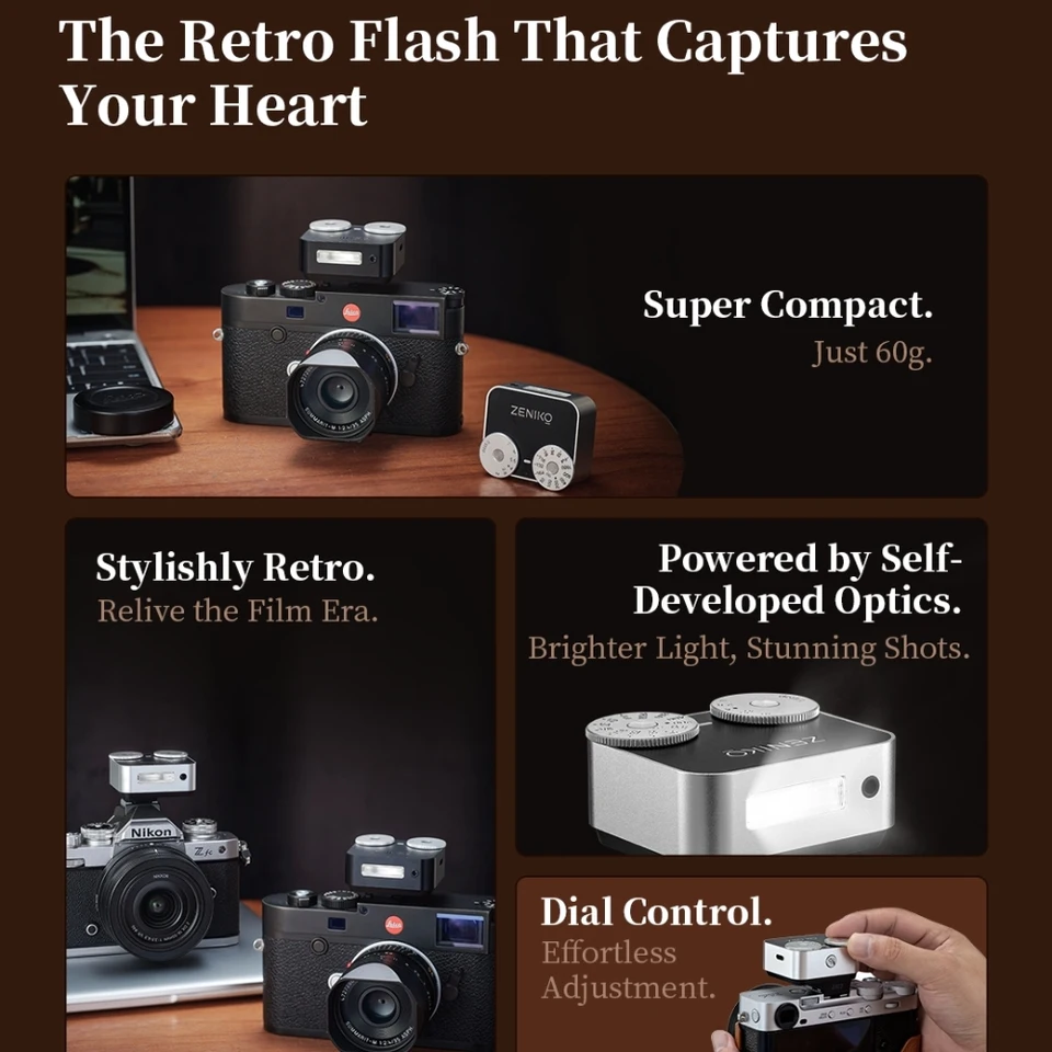 ZENIKO ZA12 كاميرا صغيرة ضوء فلاش مزدوج الطلب ريترو قابلة للشحن Speedlite لكانون سوني نيكون فوجي كاميرا DSLR التصوير الفوتوغرافي