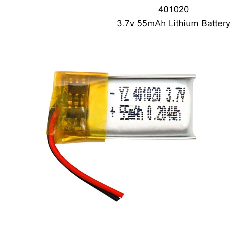 401020 55mAh 3.7V Lithium Polymer Rechargeable Battery for Bluetooth Headset Smart Watch Humidifier GPS Toy