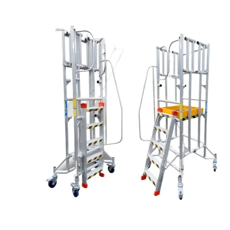 Aluminum Alloy Supermarket Ladder Cart Mobile Platform For Stock Picking And Warehouse Access