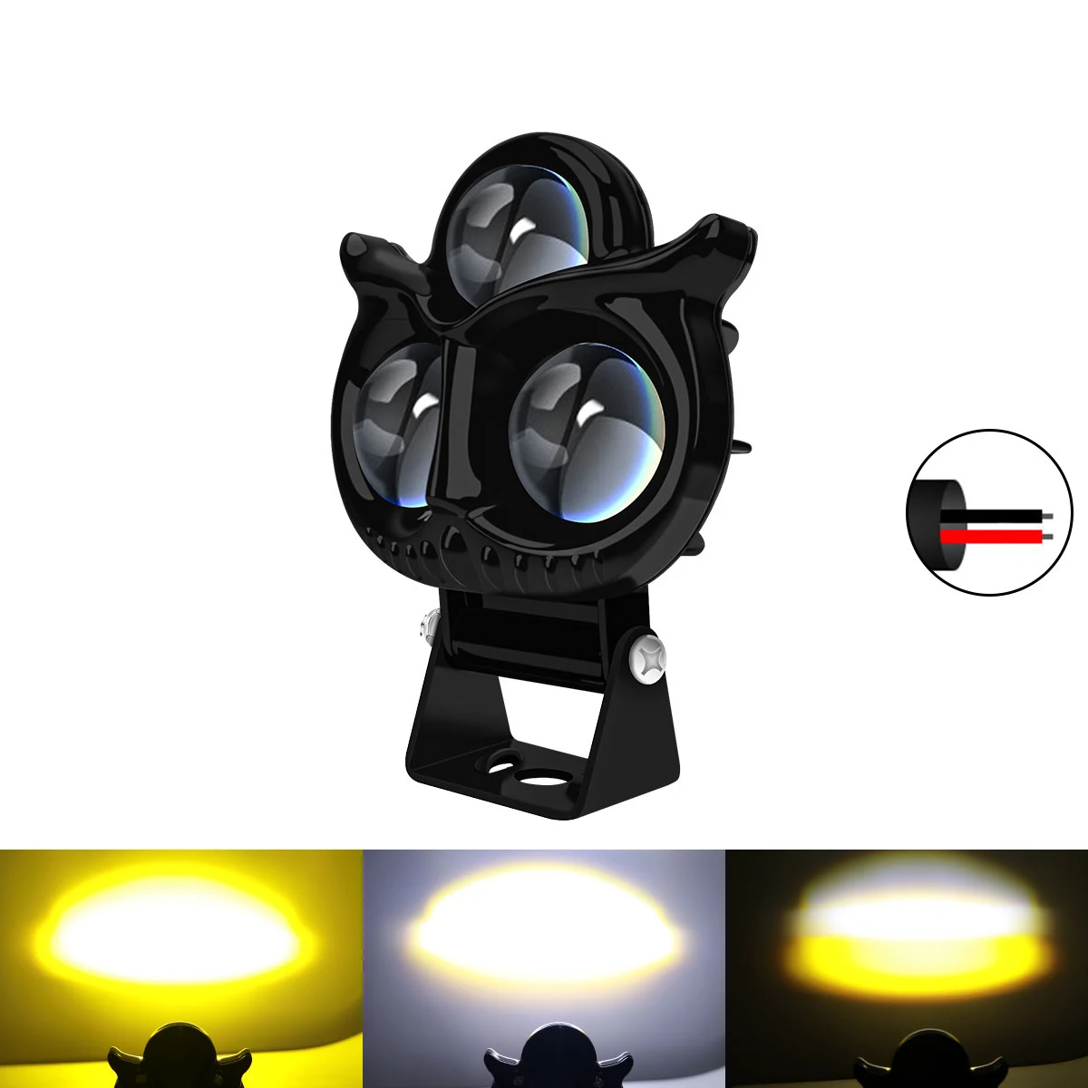 Motorcycle Headlight Spotlights Featuring Owl Style LED White Yellow Lighting High Low Beam Switching for Safety