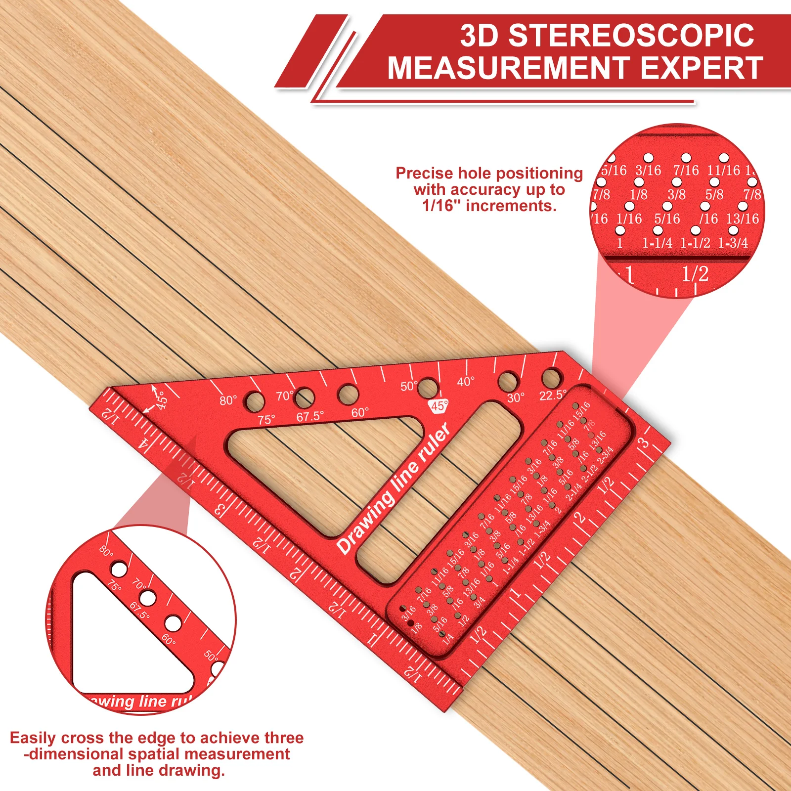 ثلاثية الأبعاد متعددة زاوية مسطرة قياس سبائك الألومنيوم ثلاثية الأبعاد ميتري مربع خفيفة الوزن متعددة الوظائف يخدش الحكام لمهندس النجار #3